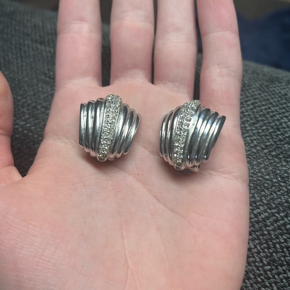 Vintage Silver Christian Dior Pave Clip-On Earrings - Picture 8 of 9